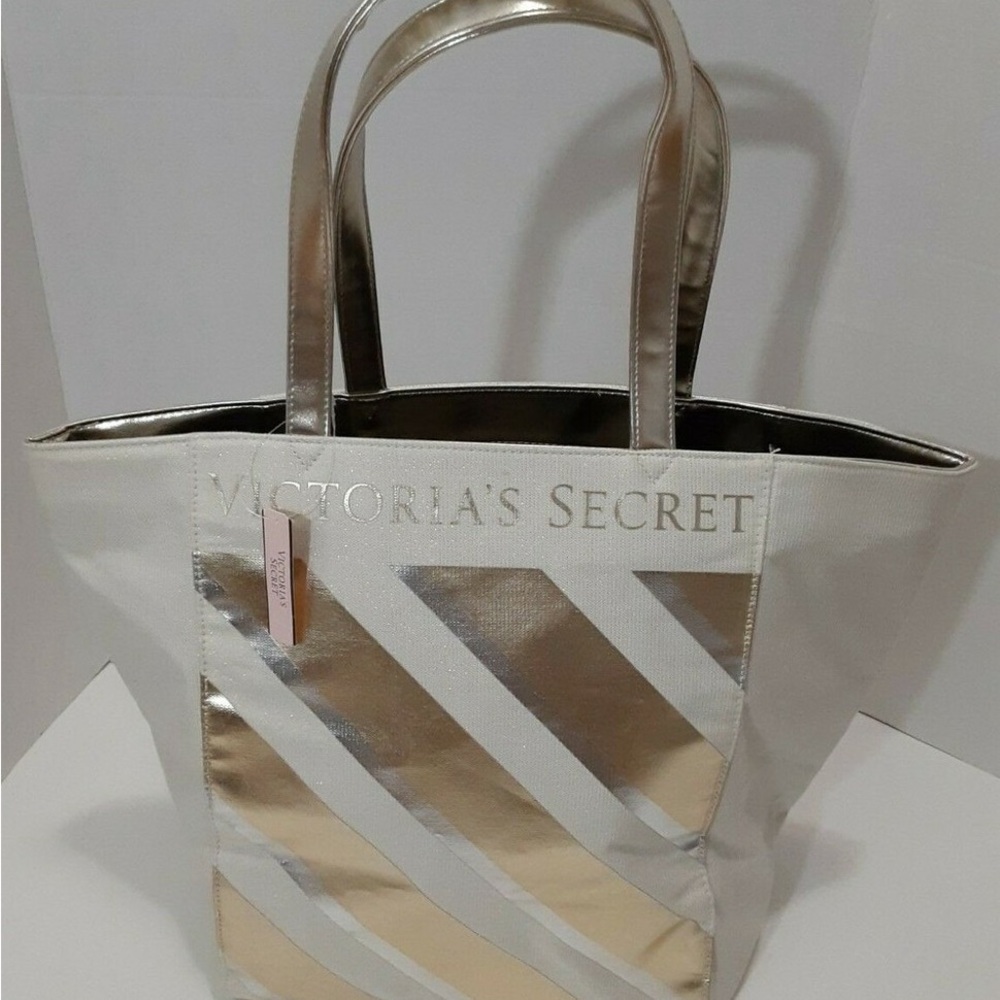 Victoria's Secret Metallic Silver and Cream Tote
